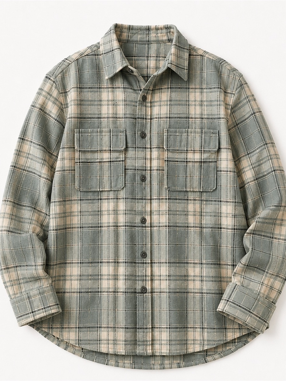 Green Plaid Button-Up Shirt |100% Cotton